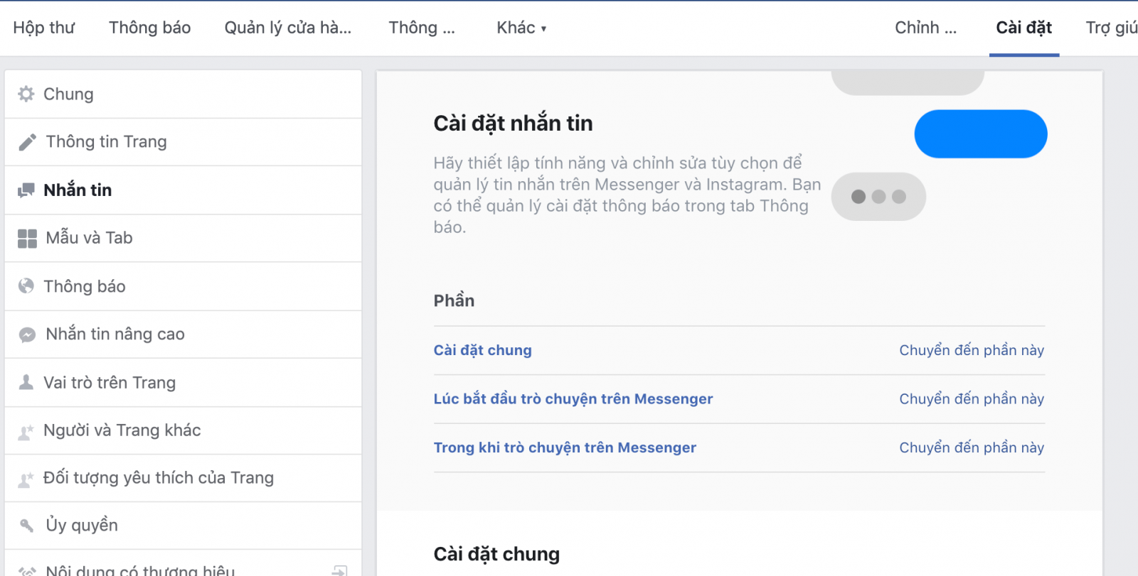 Cài đặt Nhắn tin Fanpage